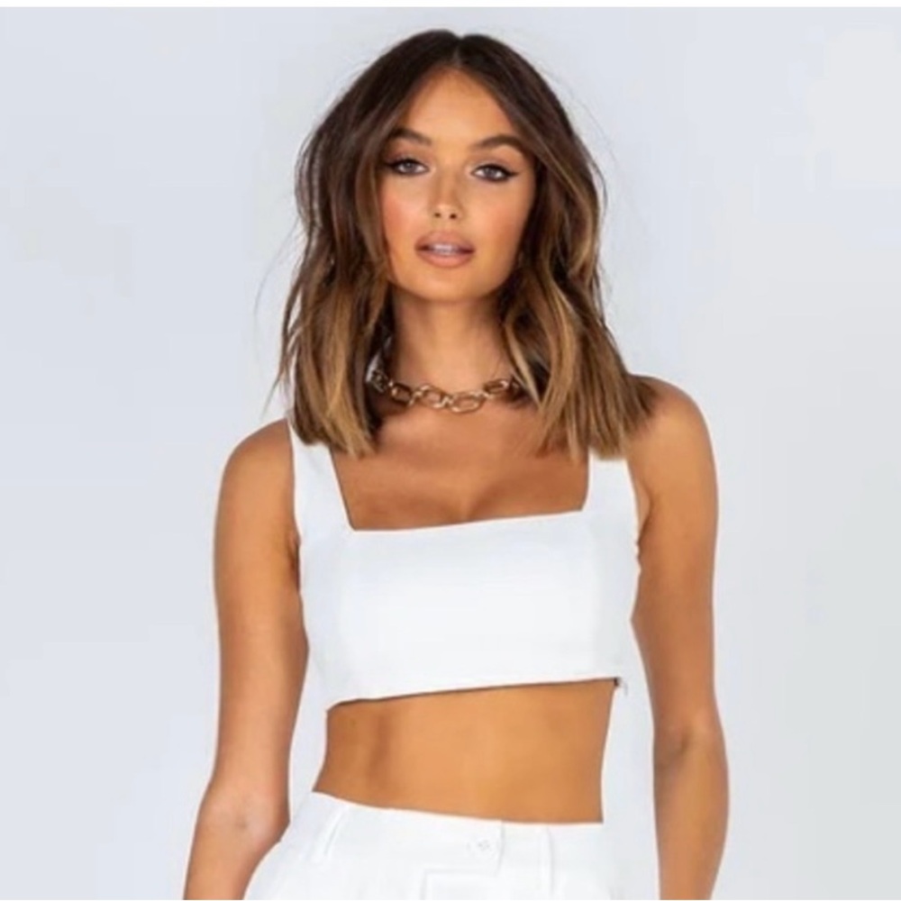 Princess Polly White Huxley Cropped Tank 6 NWT